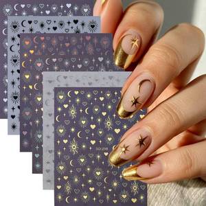 lot 20103 image: 6Pcs Valentines Nail Stickers Stellar Spikes Nail Art Stickers Love Heart Holiday Nail Decals DIY Self Adhesive Laser Gold White Silvery Design Sticker Nail Decoration for Women Manicure Accessories