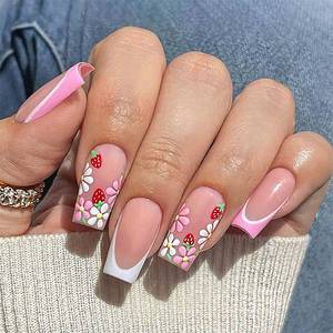lot 20107 image: QQPPOLIU Cute Fake Nails with French Tip Design Press on Nails Short Length Rhinestones Fake Nails for Women and Girls 24pcs (Cat and Lepord design)