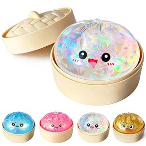 lot 20132 image: Sugar Dumpling Squishies, Glitter Dumpling with Box, Squishy Stress Relief Sensory Toys, Soft Slow Rising Squeeze Toys for Adults Easter Basket Stuffers & Stocking Stuff (Transparent)