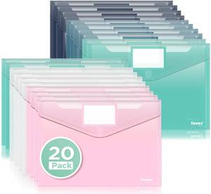 lot 20136 image: Sooez 20Pack Plastic Envelopes, Plastic File Folders, Clear Folders for Documents Trendy Colors, Super Heavyweight Document Holders, Storage Pouches, File Envelopes for School Office Supplies