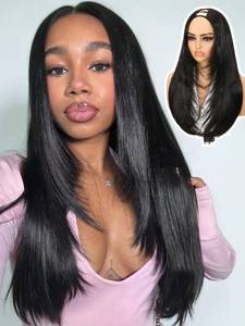 lot 20152 image: Quantum Love Yaki Straight Layered U Part Wigs V Part Glueless Clip in Half Wigs for Women Realistic Natural Looking Heat Resistant Synthetic Hair(24inch,Natural Black)