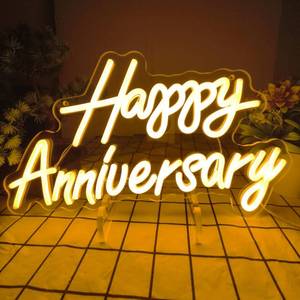 lot 20166 image: Happy Anniversary Neon Sign - Wedding Birthday Party Decoration Neon Light for Bedroom,Living,Home Bar Valentines Day Anniversary Decor Gift (warm white)