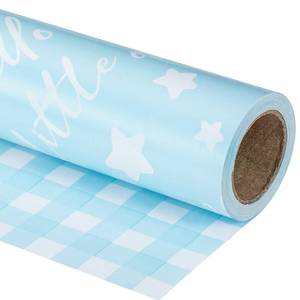 lot 20170 image: RUSPEPA Reversible Wrapping Paper Roll - Mini Roll - Baby Boy Blue Pattern Great for Baby Shower, Birthday, Party - 17.5 Inches X 32.8 Feet