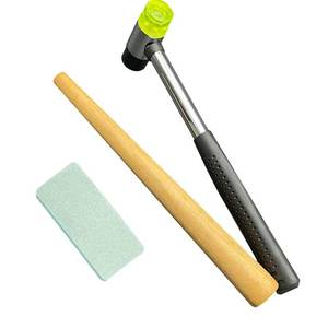 lot 20171 image: TUNQISM 3PCS ring Repair Tool, solid wood ring shaping stick, 25mm double-sided adhesive hammer, double-sided jewelry polishing board, can repair deformed rings and remove surface oxide layer.