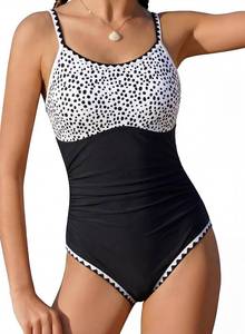 lot 20180 image: XiaoMoSha Girls One Piece Swimsuits Teen Bathing Suit Quick Dry Summer Beach Padded Swimwear Adjustable Straps Color Contrast Trim Beachwear for Tween Girls Size 13 14 BlackDots (14 Y)