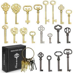 lot 20181 image: Skeleton Key, 20PCS Universal Hollow Barrel Antique Keys for Vintage Furniture, Jewelry Box, Curio Cabinet & Old Doors Lock Replacement