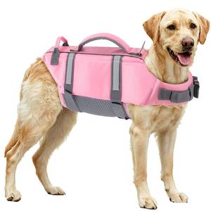 lot 20190 image: EMUST Dog Life Preserver, Good Visibility Dog Flotation Vest for Swimming Beach Boating Kayaking, Pet Water Vest for Medium Dogs, SakuraPink, M