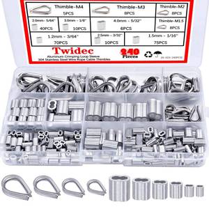 lot 20193 image: Twidec240PCS 304 Stainless Steel Wire Rope Cable Thimbles and Aluminum Crimping Loop Sleeve 364-532 for Wire Rope Cable Thimbles Rigging Assortment Kit N-023-240PCS