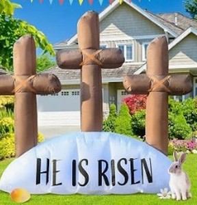 lot 3763 image: He Is Risen Decorative Inflatable Cross Easter Decoration