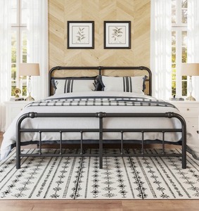 lot 40 image: Metal Bed Frame with Victorian Style Wrought Iron-Art Headboard and Footboard - King (1870000707E1)