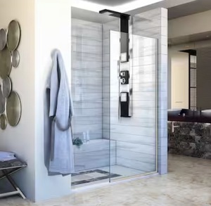 lot 27 image: Dreamline 30 in. x 72 in. Semi-Frameless Fixed Shower Screen in Brushed Nickel Retails $496