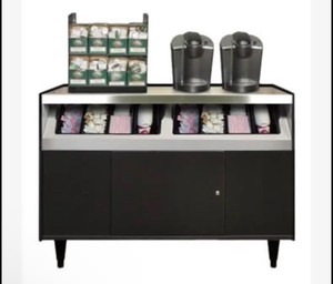 lot 3 image: Professional Quality Super-wide office coffee stand - Stainless steel Top - Lockable Storage  49 Width x 2.25 Depth x 34 Height (OCS490)  See images small Shipping blemish on front of Table Edge - legs are in a box inside the Cabinet
