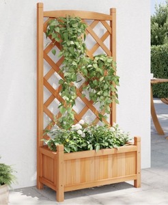 lot 5 image: VidaXL Planter with Trellis Outdoor Garden Flower Box Brown Solid Wood Fir - 21.7 x 11.8 x 43.3 - Brown5