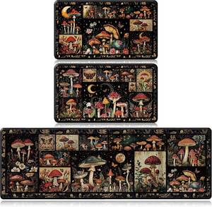 lot 161569 image: Mushroom Kitchen Mats for Floor 3 Pcs Non Slip Farmhouse  3PCS Decorative Non Slip Kitchen Rugs Sets, Farmhouse Washable Floor Mat Carpet 16x2816x47 Inch, Entryway Hallway Laundry