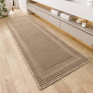 lot 161578 image: AMOAMI Waffle Bath-Mat, Absorbent Bath Mats for Bathroom Non Slip, Machine Washable Bathroom Rugs with Tassels Ultra Soft Boho Bath Rugs for Floor 2x6(24x72) Beige