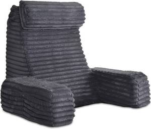 lot 261594 image: 22 XL Back Pillow for Bed Sitting Up with Armrests & Big Pockets  Reading Pillow for Bed, Soft Back Support Chair, Ideal for Watching TV, Gaming, Nursing, Resting, Post Surgery, Dark Grey