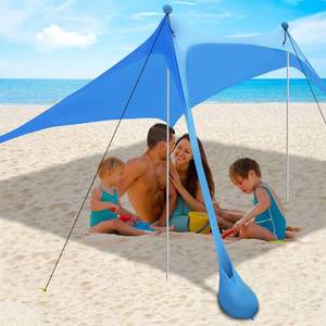 lot 261595 image: Beach Canopy Tent Sun Shade with UPF 50 UV Protection, Beach Tent Sun Shelter with Sandbags, Poles and Ground Pegs and Anti-Wind Ropes for Outdoor, Camping, Backyard and Picnics