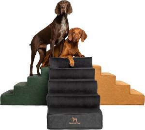 lot 261596 image: Noah & Paw Dog Stairs, Dog Ramp for Bed (20 Extra Wide) Pet Stairs for High Bed, Design to Fit Small and Large Breeds, Durable 5 Pet Steps for Couch (35 Foam Density) Leather Collection