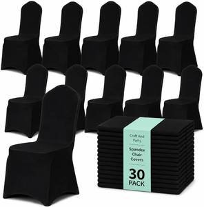 lot 261600 image: 25 Pack Black Spandex Chair Covers   Stretch Polyester Slipcovers for Wedding, Banquet, Party &amp Dining Chairs   Flat Front Design, Universal Fit