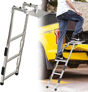 lot 261606 image: Pickup Truck Tailgate Ladder, 34-41 Adjustable Rustproof Stainless Steel  Senior-Friendly Easy Bed Access, Non-Slip Aluminium Steps, Sturdy Rubber Feet, Self-Drilling Screw for Easy Install, Foldable