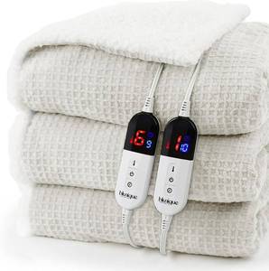 lot 261608 image: Electric Blanket King Waffle, 90x100 Inches, Dual Controllers, Sherpa Fleece, 6 Heating Levels, 10 Hours Auto Off, ETL Certified, Beige King