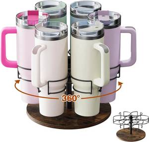 lot 261615 image: Rotating Water Bottle Organizer for Stanley 40 oz, 6 Slots  Stanley Cup Organizer Holder, Patented Tumbler Organizer for Cabinet, Countertop Easy to Install, Vintage Brown