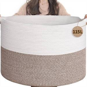 lot 361567 image: INDRESSME 115L Extra Large Woven Rope Blanket Basket Living Room, Brown  23.6 x 15.7 Storage baskets for toys laundry & pillows. Fits living room, bedroom or nursery d cor. Soft-touch with handles