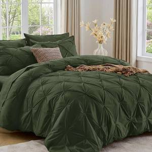 lot 361572 image: Sasttie King Size Comforter Set, 7-Piece Bed in a Bag, Pintuck Bedding Sets for All Season, Includes Comforter, Flat Sheet, Fitted Sheet, Pillowcases and Pillowshams, Dark Green