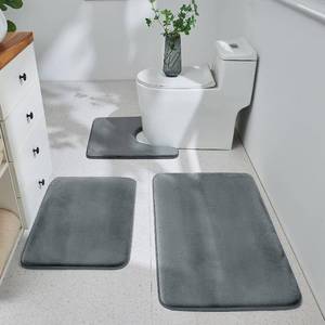 lot 361574 image: 3-Piece Memory Foam Bathroom Rug Set, Grey  Quick Dry Velvet Surface, Non-Slip & PVC Backing, Ultra Soft Bath Rugs for Bathroom, 17x2420x32U Shape 20x24
