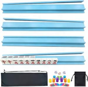 lot 361587 image: 4 PCS Mahjong Racks with Pushers, Blue Wooden Mahjong Racks with Detachable Magnetic Pushers, Mahjong Tile Pushers and Racks, Includes Chips, Dice & Storage Bags, Mahjong Accessories (19.68 Inch)