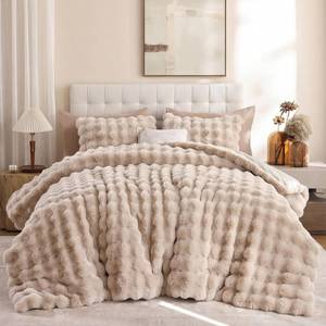 lot 361597 image: YIKUSH King Faux Fur Soft Comforter Set, Fluffy Linen Rabbit Fur Comforter  Warm Thick King Size Bedding Set,Super Fluffy Luxury Linen Comforter for Winter, Easy Care (1 Comforter, 2 Pillowcases)