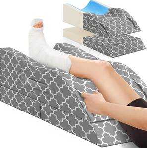 lot 361599 image: CloudBliss Leg Elevation Pillows for After Surgery, Wedge Pillow, Grey  Cooling Ice Silk Cover for Swelling, Supportive Memory Foam, Adjustable Height, U-shaped cradle, Washable Cover, Single-leg