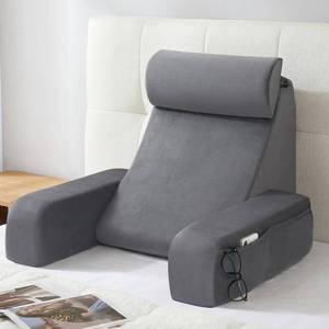 lot 361603 image: 19 Reading Pillow for Bed with Firm Back Support & Big Pockets  Back Pillow for Bed Sitting UpWatching TVNursingRecoveryGaming,High Density Foam Filling,Machine Washable Cover,Grey