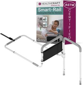 lot 361608 image: Retails for $140 Healthcraft Smart-Rail Pivoting Bed Rail, Adjustable Bedside Grab Bar  Dual-position pivoting rail, ASTM certified for elderly adults
