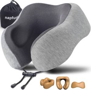 lot 461425 image: napfun Neck Pillow for Traveling, Upgraded Travel Neck Pillow for Airplane 100% Pure Memory Foam Travel Pillow for Flight Headrest Sleep, Portable Plane Accessories, Light Grey