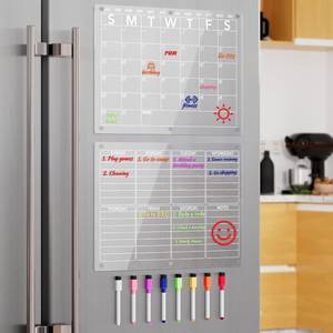 lot 461437 image: Neatsure Acrylic Magnetic Dry Erase Board Calendar for Fridge, Clear Monthly and Weekly Planner Whiteboard for Refrigerator, w 8 Colors Markers, 15x11