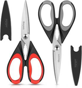 lot 461444 image: iBayam Kitchen Scissors Shears All Purpose Heavy Duty, Protective Sheath  2-Pack, Ultra-Sharp Stainless Blades, Soft Comfort-Grip, Dishwasher Safe, Cutting Food Cooking Meat Poultry Kitchen Utensils