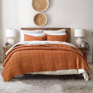 lot 461448 image: HORIMOTE HOME 100% Cotton Quilt King Size Burnt Orange Bedspread, Pre-Washed 3-Piece Cozy Lightweight Decorative Bedding Cover Coverlet Set with 2 Shams in Geometric Pattern for All Season