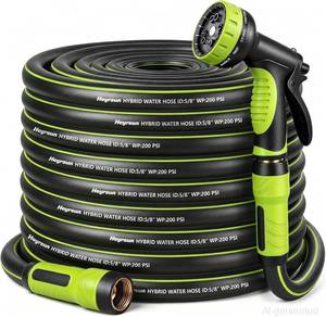 lot 461464 image: Garden Hose 50ft, Non-Expandable Heavy Duty Water Hose with 10 Function Sprayer, Flexible, Leakproof, Kink Resistant & Hybrid Hose for Yard, Outdoor, 600 PSI