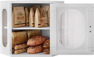 lot 461466 image: Alpeir Corner Bread Box for Kitchen Countertop, 3 Adjustable Height, White  Solid Pine Wood, Hold 2 Loaves, Strong Acrylic Window, Easily Care, Farmhouse Pantry Container for Home Baker, Family of 4