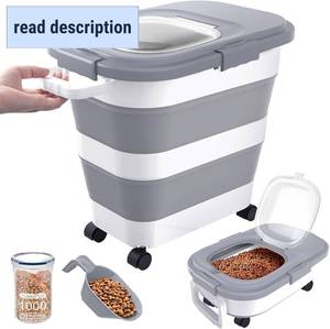 lot 161575 image: 23-25Lbs Airtight Dog Food Storage Container,Collapsible Dog Food Container  Large Pet Food Storage Container with Lid,Wheels,Handle,Scoop,Small Cat Food Container for Dog Cat
