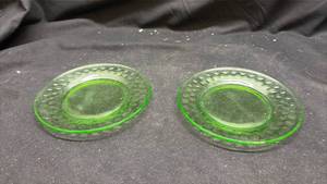 Green Uranium Depression Glass Small Plates Set of 2