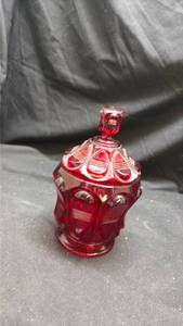 Fenton Ruby Red Glass Covered Candy Jar - Cadmium Glow