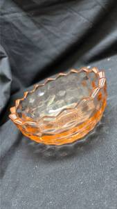 lot 15 image: Pink Depression Glass Cubist Pattern Berry Bowl - Selenium Glow