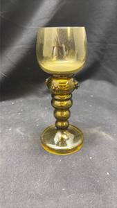 lot 20 image: German Dark Amber Glass Roemer Goblet with Raspberry Prunts