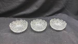 lot 21 image: Pressed Glass Small Berry Bowls Set of 3 - Manganese Glow