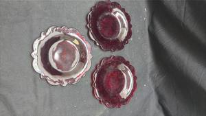 lot 29 image: Ruby Red Glass Scalloped Edge Plates, Set of 3