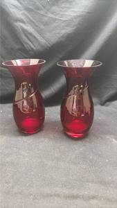 lot 31 image: Ruby Red Glass Vases - Set of 2