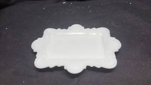 lot 33 image: Milk Glass Embossed Dresser Tray