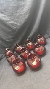 lot 34 image: Anchor Hocking Royal Ruby Red Glass Ball Vases Set of 9